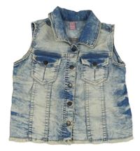 Modro-biela batikovaná tepláková rifľová vesta s golierikom dopodopo