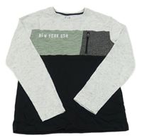 Bielo-kaki-antracitovo-čierne melírované tričko s nápisom C&A