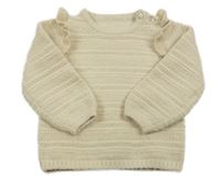 Smetanový žebrovaný svetr se třpytkami a volánky Nutmeg