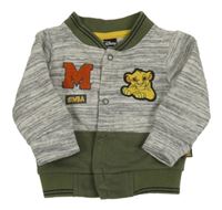 Šedo-bílo-černo-khaki melírovaná propínací mikina se Simbou PRIMARK