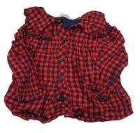 Červeno-tmavomodrá kockovaná blúzka s volánikmi PRIMARK