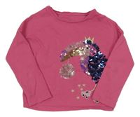 Tmavorůžové triko s tukanem z flitrů John Lewis