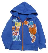 Cobaltovoě modrá prepínaci mikina s nápismi a loptou a kapucňou