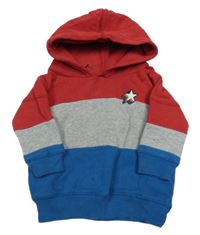 Červeno-sivo-modrá mikina s hviezdičkami a kapucňou Next