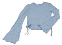 Světlemodré crop triko s nařasením a rozšířenými rukávy H&M