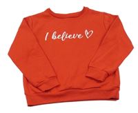 Červená mikina s nápisom a srdiečkom Matalan