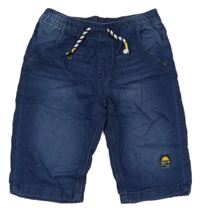 Tmavomodré teplákové riflové kraťasy s nášivkou alive