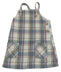 Smetanovo-modro-hnedo-ružové kockované vlnené šaty PRIMARK