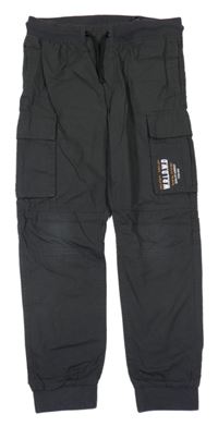 Tmavošedé kostkované cargo cuff plátěné kalhoty s nápisy a úpletovým pasem H&M