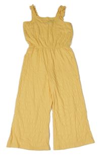 Žlutý pruhovaný/žebrovaný mačkaný kalhotový culottes overal PRIMARK