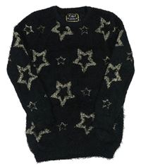 Čierny chlpatý sveter s hviezdičkami Yd.
