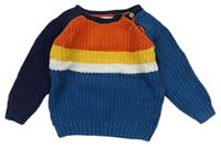 Modro-oranžovo-horčicový sveter s pruhmi F&F