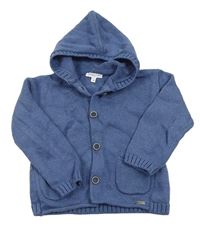 Modrý vlnený prepínaci sveter s kapucňou