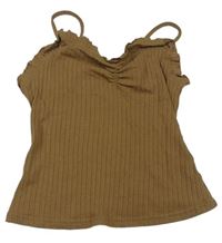 Hnedý rebrovaný crop top s volánikmi Shein