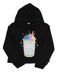 Čierna ľahká crop mikina s milkshakem a kapucňou Shein