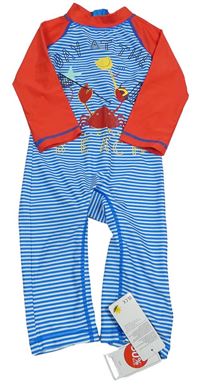 Modro-bílo-červený UV overal s krabem a pruhy Mothercare