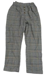 Sivo-čierno-hnedé kockované nohavice s gombíkmi H&M