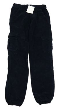Nové - Tmavomodré manšestrové cargo cuff kalhoty