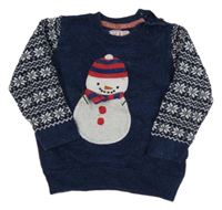 Tmavomodrý melírovaný sveter so sněhulákem Mothercare