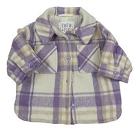 Levandulovo-smetanovo-béžová kostkovaná vlněná košilová bunda F&F