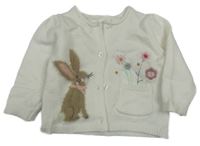 Smetanový propínací svetr s králíkem a výšivkami květů Next