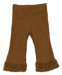 Hnědé žebrované tepláky s chlupatinou