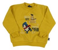 Okrová mikina s medvěďom a tučňákem