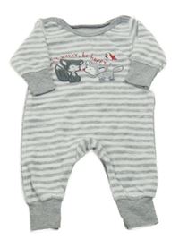 Sivo-biely pruhovaný zamatový overal s liškami