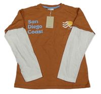 Nové - Hnědo-smetanové mikinotriko s nápiem a sluncem Leigh Tucker