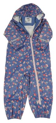 Modrá květovaná nepromokavá kombinéza s kapucí Lupilu