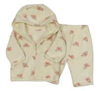 2set - Krémová květovaná fleecová propínací mikina s kapucí + tepláky George