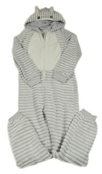 Svetlosivá rebrovaná chlpatá kombinéza s kapucí - mačka John Lewis