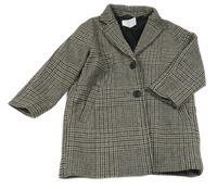 Šedo-černo-hnědý kostkovaný vlněný podšitý kabát Zara