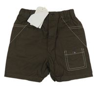 Nové - Hnědé plátěné kraťasy s kapsou