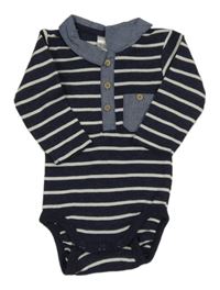 Tmavomodro-bílé pruhované polo body s kapsou H&M