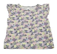 Bielo-ružovo-tmavomodré kvetované tričko C&A