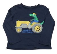Tmavomodré tričko s traktorom s dinosaurom C&A