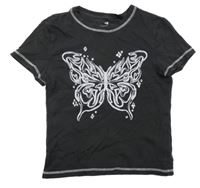 Antracitové crop tričko s motýlom H&M