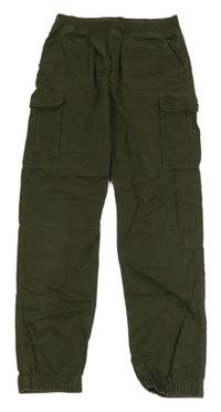 Khaki plátěné cargo cuff kalhoty s úpletovým pasem H&M