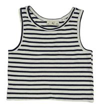 Bielo-tmavomodrý pruhovaný rebrovaný crop top C&A
