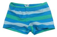 Zeleno-modré pruhované nohavičkové plavky 