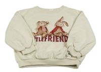 Smetanová oversize mikina s 3D králíkem a medvědem Next