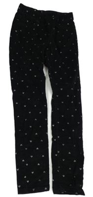 Čierne elastické manšestráky so srdiečkami H&M