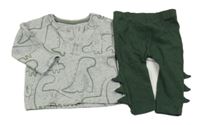 2 set - šedé vzorované triko s dinosaury + khaki lehké tepláky s ostny George