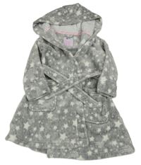 Šedo-bílý plyšový župan s hvězdičkami a kapucí Tu