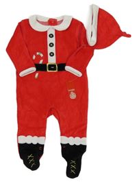 Nové - 2 set - červeno-bílý sametový overal + čepice - Santa dunnes