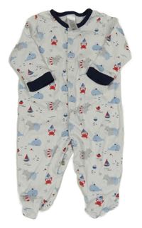 Bílo-tmavomodrý overal s obrázky C&A