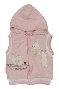 Svetloružová vzorovaná podšitá prepínaci tepláková vesta s veverkami a kapucňou