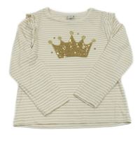 Smetanovo-zlaté pruhované triko s korunkou z flitrů Tu