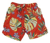 Červeno-barevné plážové kraťasy s listy Primark